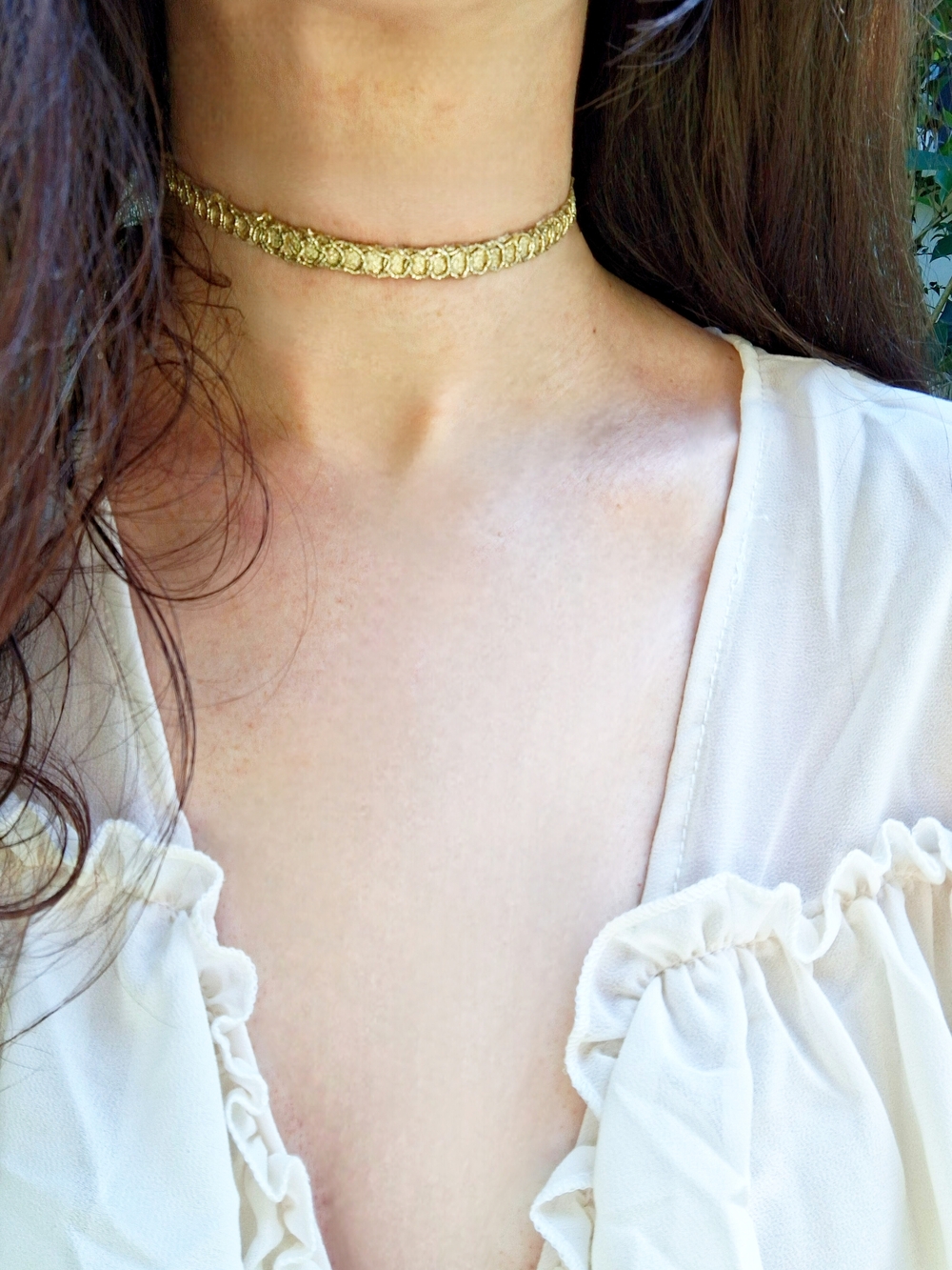 Handmade Gold Minimalist Choker Necklace - Women Jewelry Vintage Embroidered